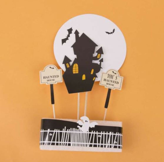 Toppers - Ghost house haunted house halloween fence cake liner topper