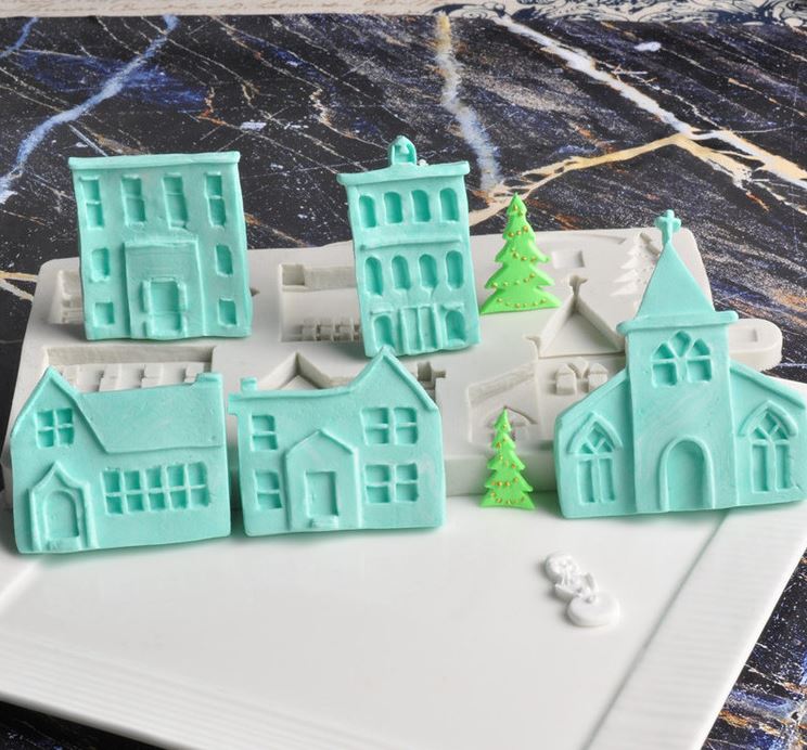 Christmas cottage silicone mould xmas gingerbread house church clay art mold