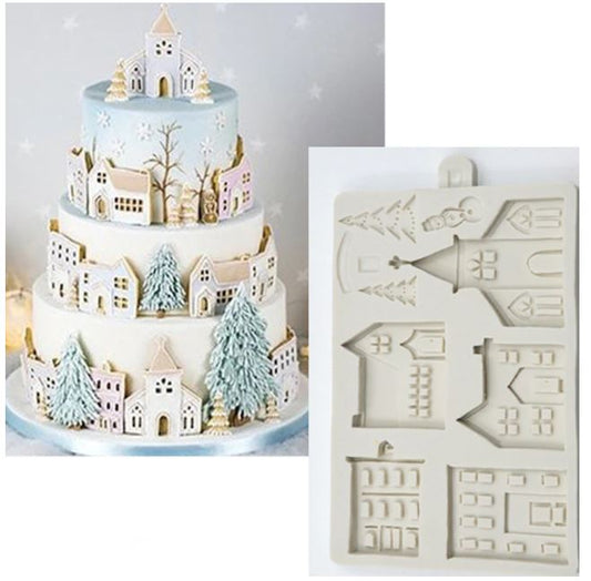 Christmas cottage silicone mould xmas gingerbread house church clay art mold