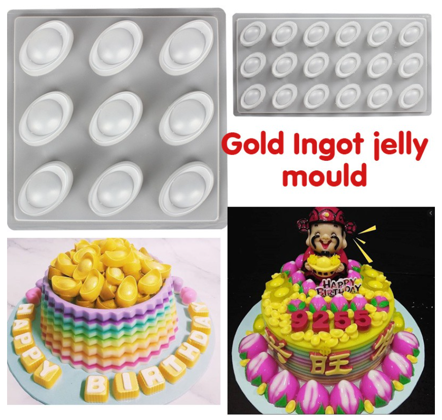 🇸🇬 Gold ingot jelly silicone mould gold nuggets for making longevity cake 元宝蛋糕模