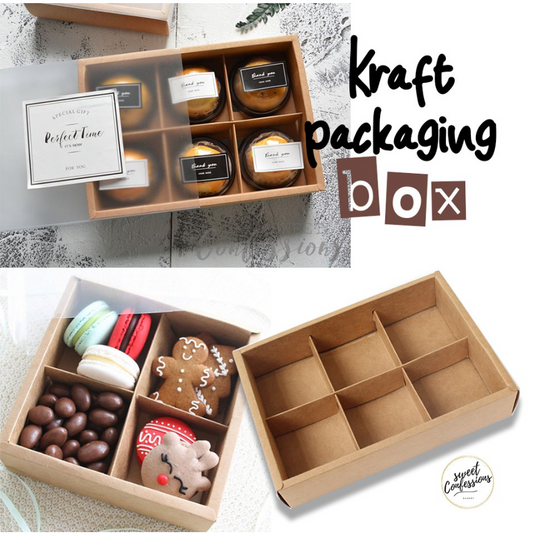 🇸🇬🇸🇬 Kraft box Food tray takeaway box 2 / 4 / 6 / 8 cavity  brownie box kraft brown cake packaging box 80g 2 cavity mooncake boxes