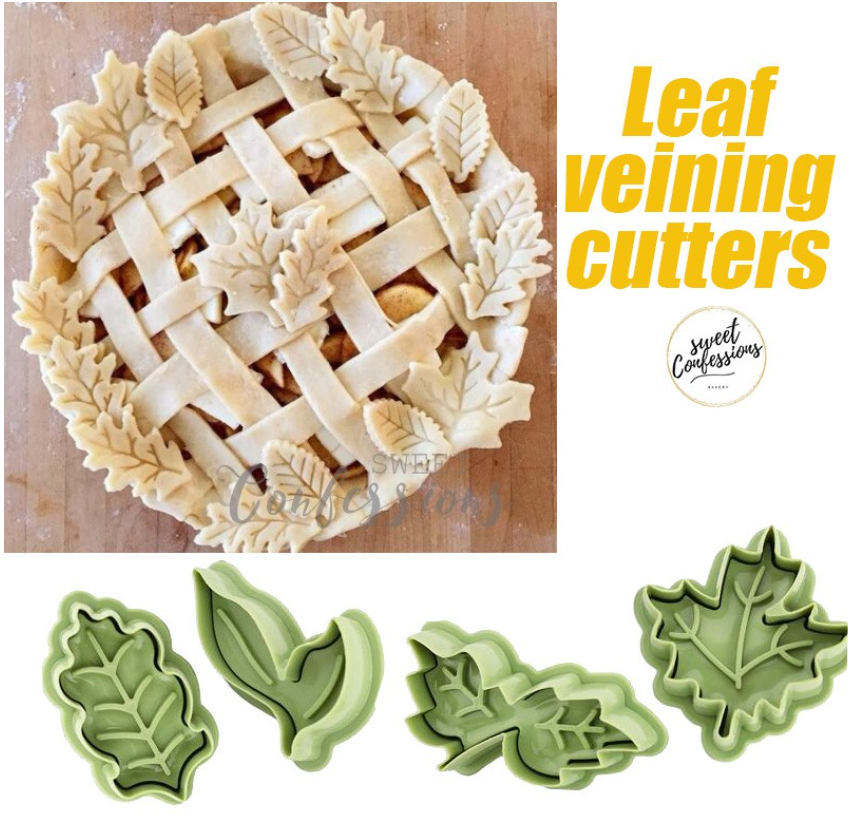 Flaky pie 4pc leaf cutter cherry cutter veining fondant cookie cutter gumpaste plunger cutters in a set