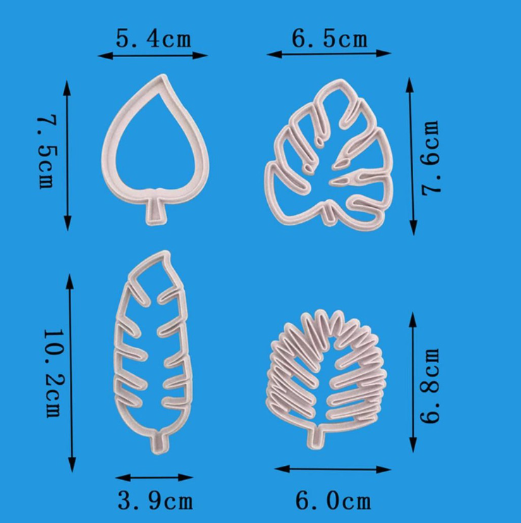 4pc leaf cutter set tropical leaves cake decorating mould monstera fern leaf cutters cut-out animal cake decoration