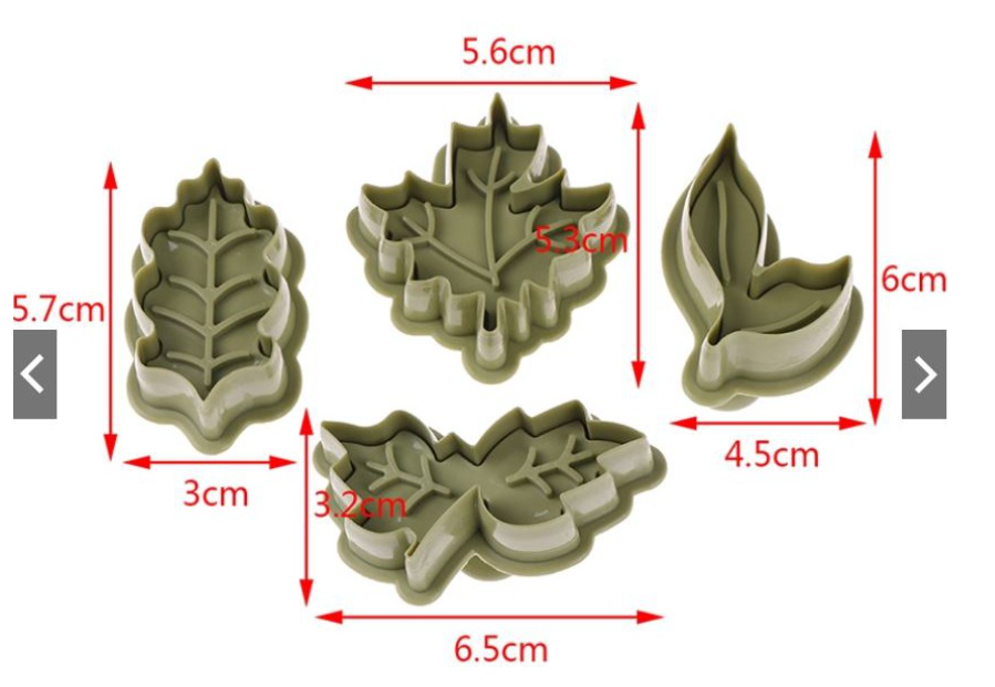 Flaky pie 4pc leaf cutter cherry cutter veining fondant cookie cutter gumpaste plunger cutters in a set
