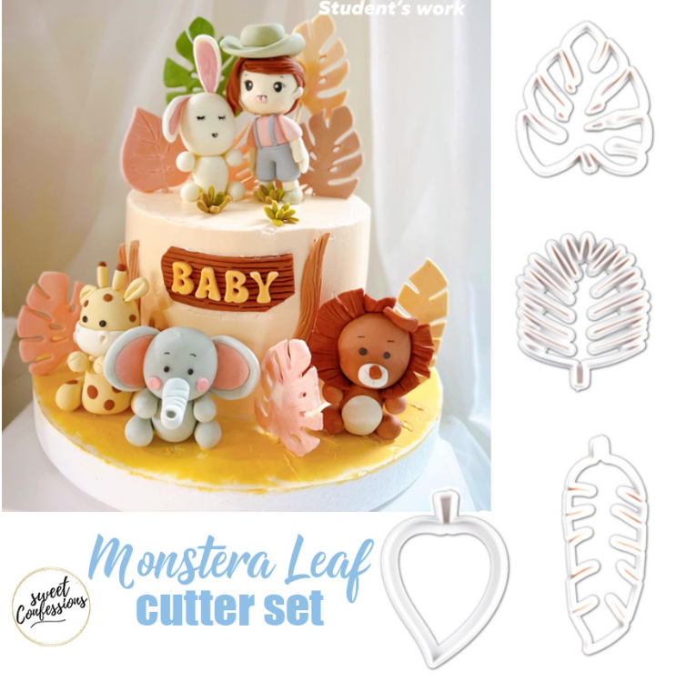 4pc leaf cutter set tropical leaves cake decorating mould monstera fern leaf cutters cut-out animal cake decoration