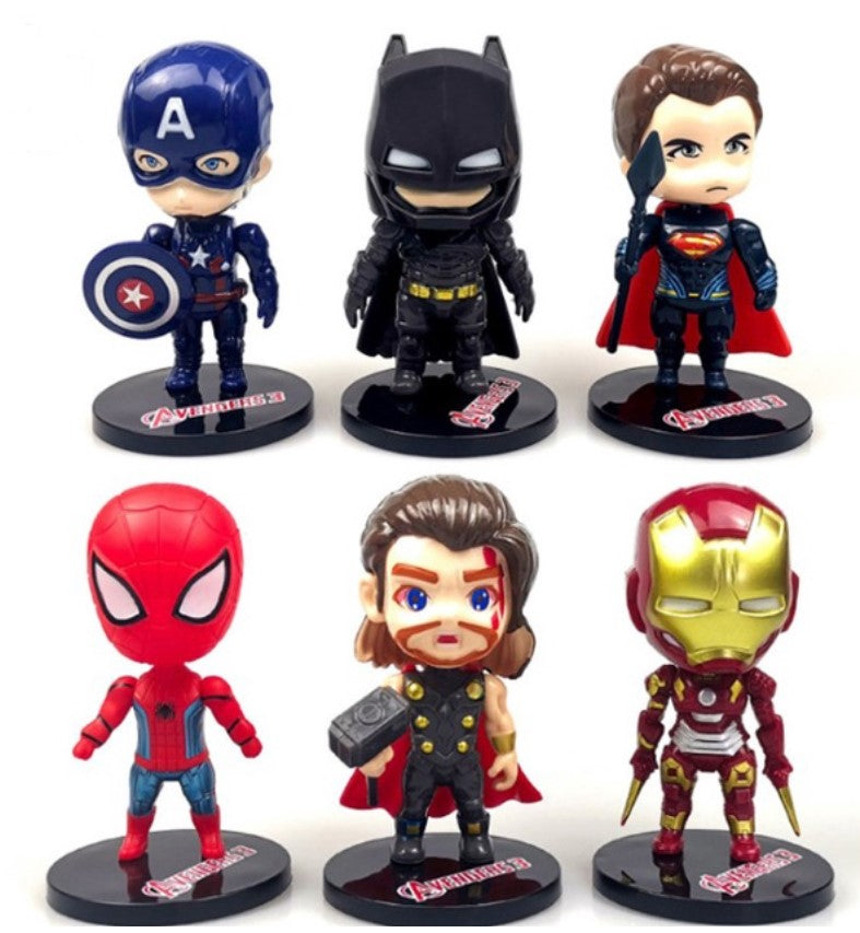 Avengers 6pcs figurine set Captain america iron man thor batman spiderman superman toy figure cake topper