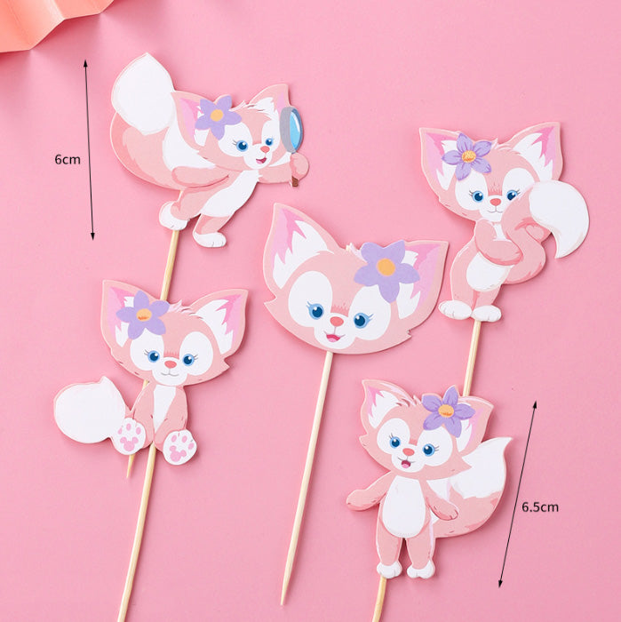 Lina Bell pink fox cupcake toppers cake decoration for baby girl birthday