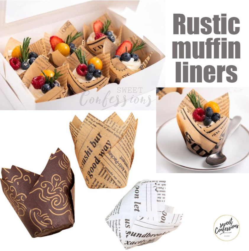 50pcs rustic muffin cupcake liner newspaper brown print liners baking cup cups