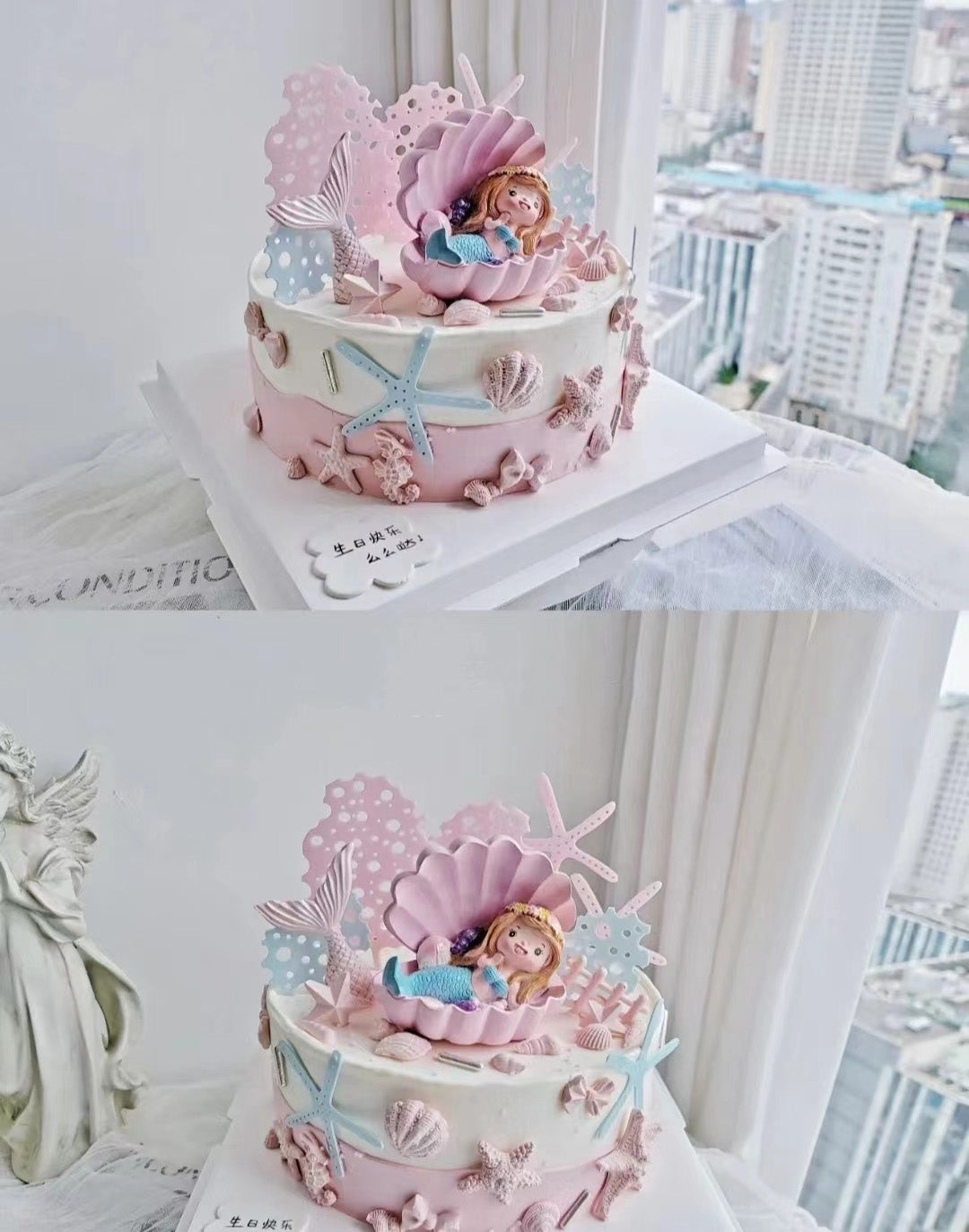 Clam shell mermaid princess cake topper decoration for girl birthday cake