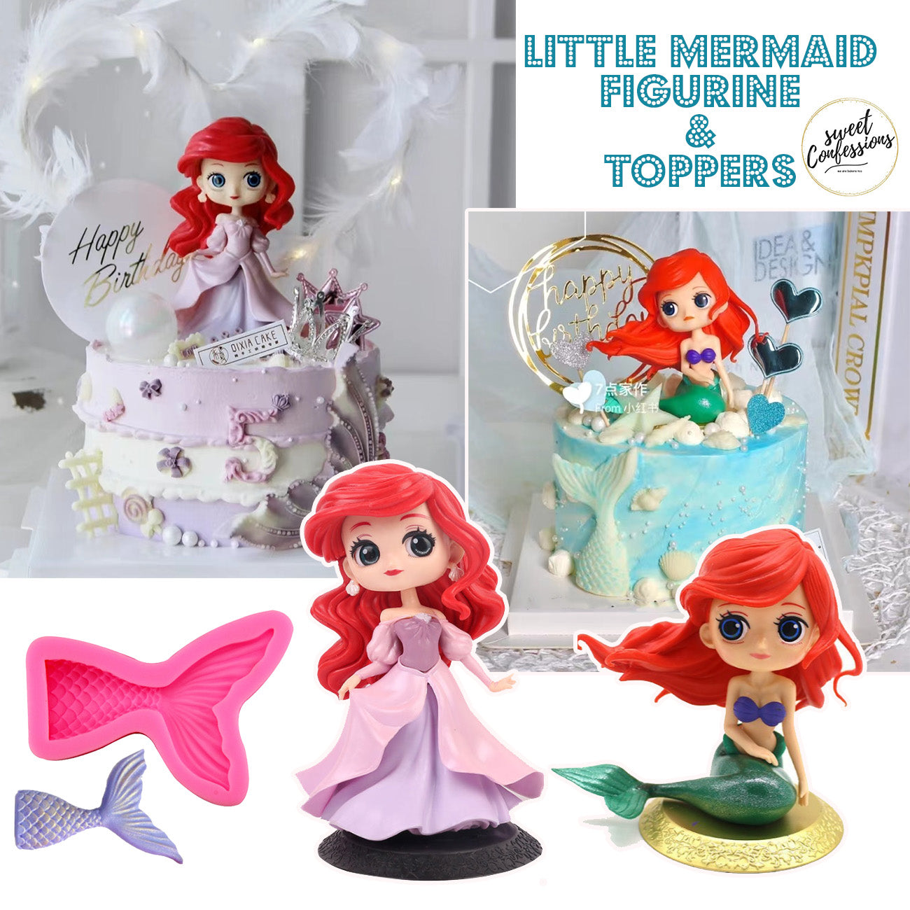 Little mermaid princess Ariel toy figurine for cake decorating girl's birthday cake