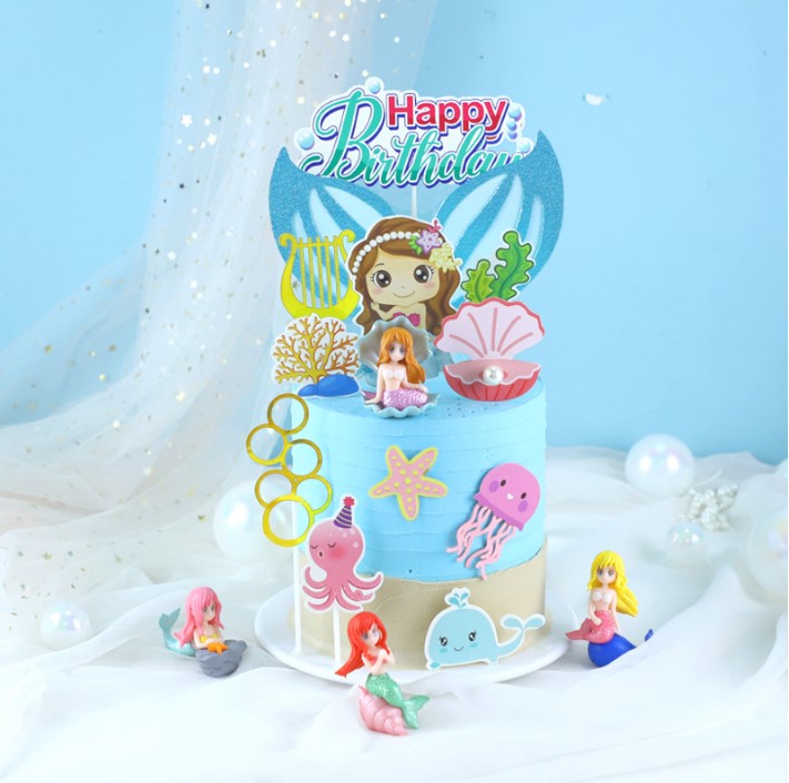 Clam shell mermaid princess cake topper decoration for girl birthday cake