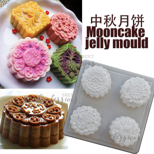 Large floral mooncake mould 4 cavity jelly agar agar mooncake mold