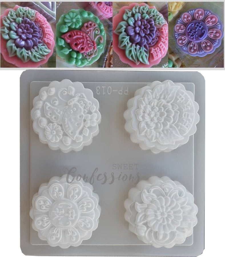 Large floral mooncake mould 4 cavity jelly agar agar mooncake mold