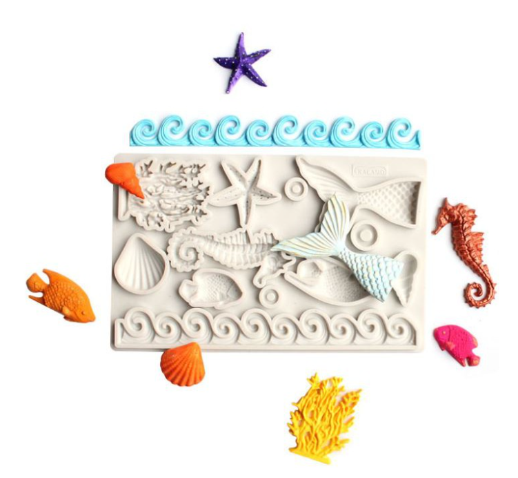 Mermaid sea coral mould ocean waves seahorse tail seashell cake decorating craft mold