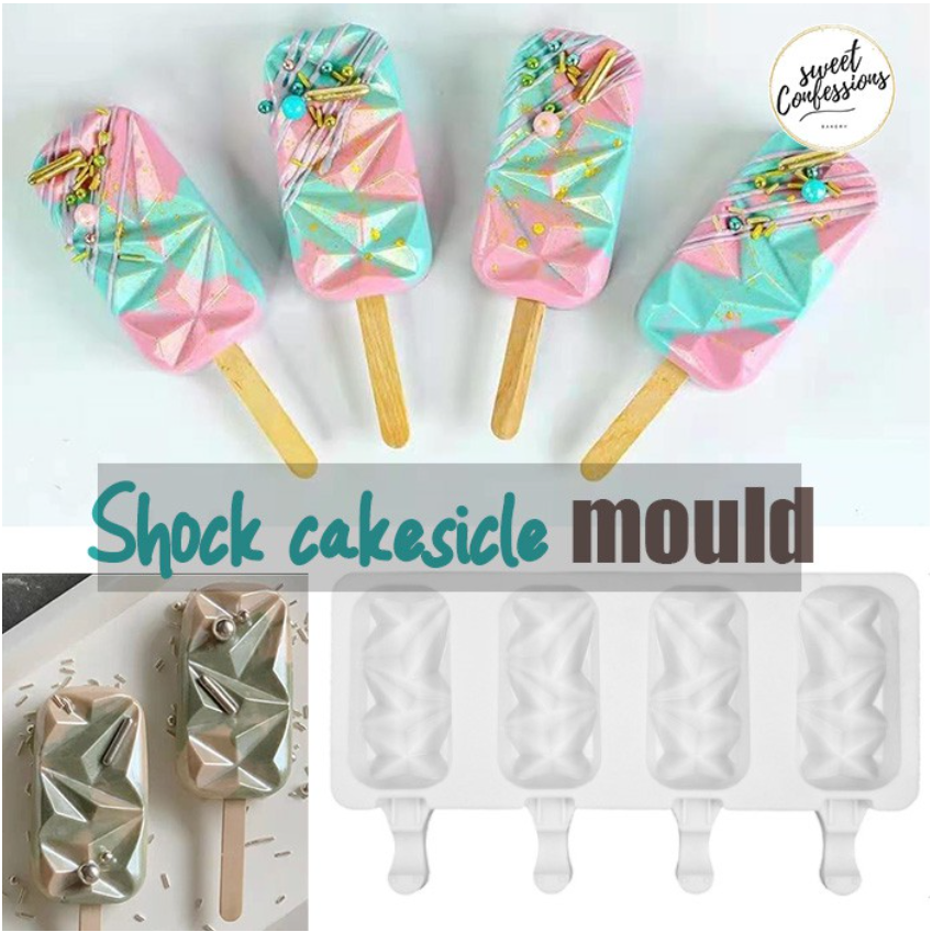 🇸🇬🇸🇬Faceted shock cakesicle popsicle mould 4 cavity geometric ice cream pop mold
