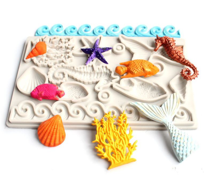 Mermaid sea coral mould ocean waves seahorse tail seashell cake decorating craft mold