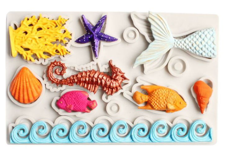 Mermaid sea coral mould ocean waves seahorse tail seashell cake decorating craft mold