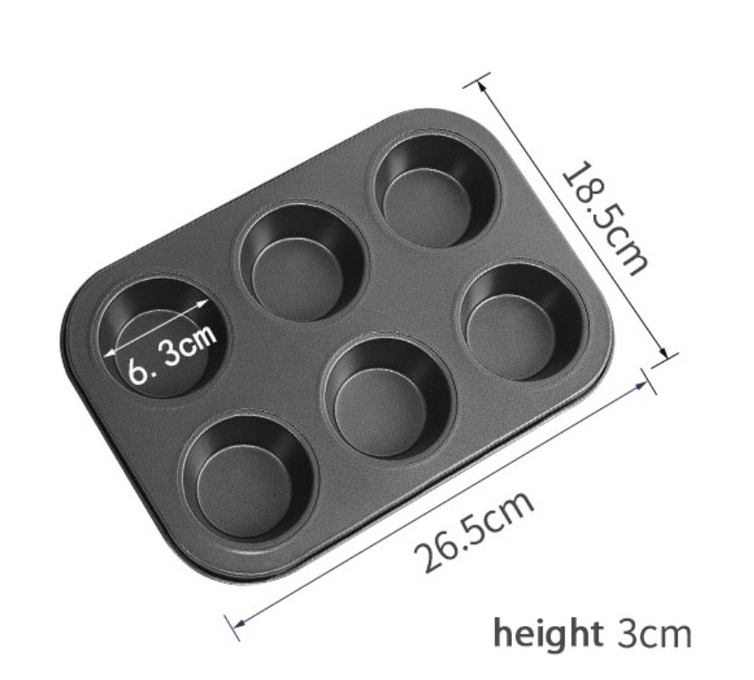 6 cavity hole muffin cupcake pan tin non-stick metal metallic cake pans baking tray