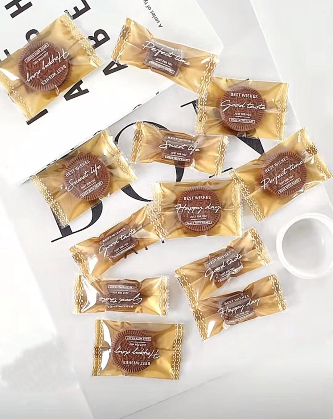 100pcs gold nougat cookie bag wrapper plastic packaging