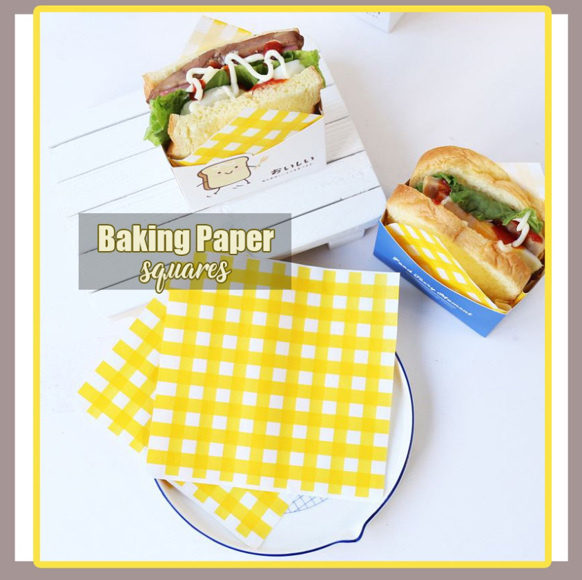 50pcs liners - newspapers checker square greaseproof baking paper muffin cake liner rustic baking mat checkered yellow