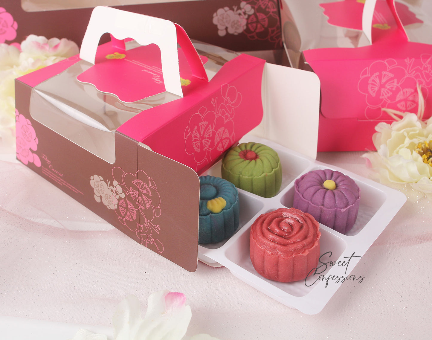 (Free Tray) Mooncake box Red Pink 4 cavity 6 slot 8 mooncake plastic packing gift