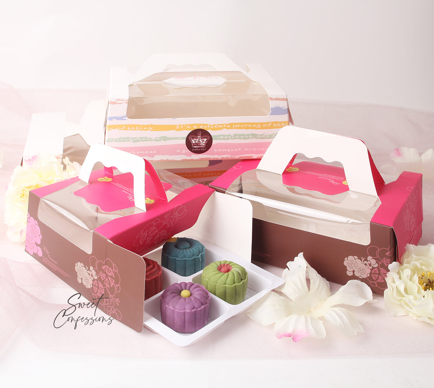 (Free Tray) Mooncake box Red Pink 4 cavity 6 slot 8 mooncake plastic packing gift