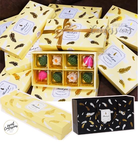 Macaron box 8 cavity 50g 80g mooncake box gold yellow feather mooncake gift box dessert pa1ckaging box