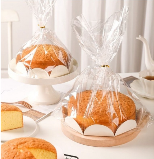 (10pcs Bags & base) 6" / 8 " cake board Chiffon cake packaging bag wrapper plastic bag for cake