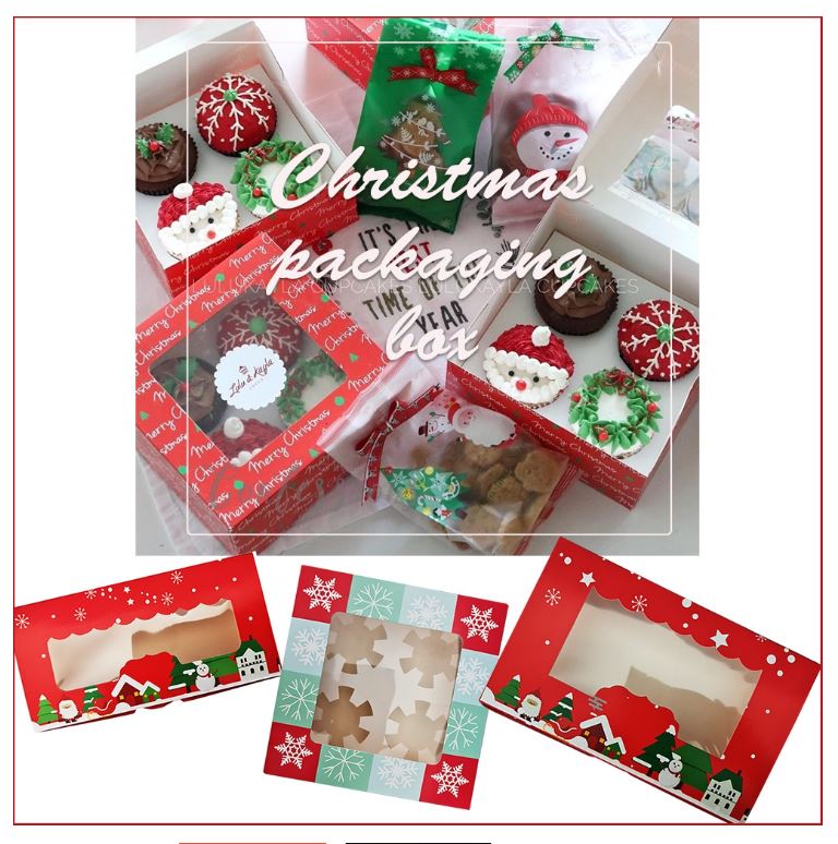 Gift box - christmas packaging box cupcake box puff pastry cookie box xmas cake box gift boxes red green