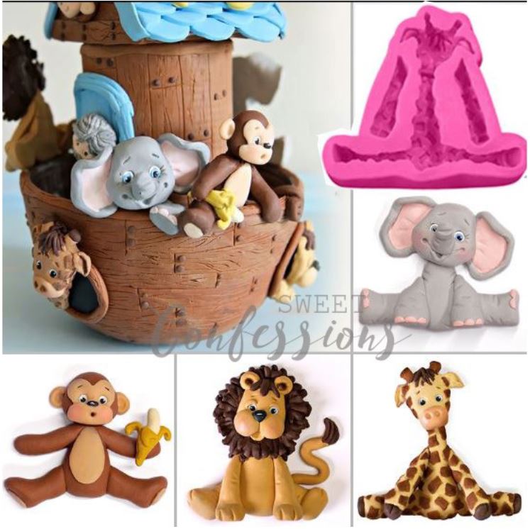 Safari zoo animals fondant mould cake decorating silicone mould lion giraffe elephant monkey mold