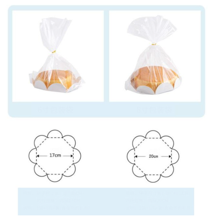 (10pcs Bags & base) 6" / 8 " cake board Chiffon cake packaging bag wrapper plastic bag for cake