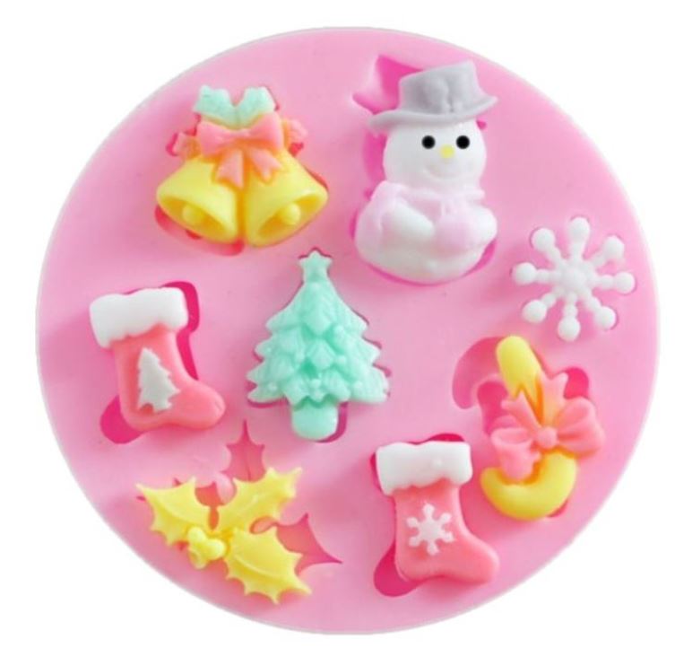 Snowman christmas tree bell snowflake silicone mould for cake decorating and xmas decor mold
