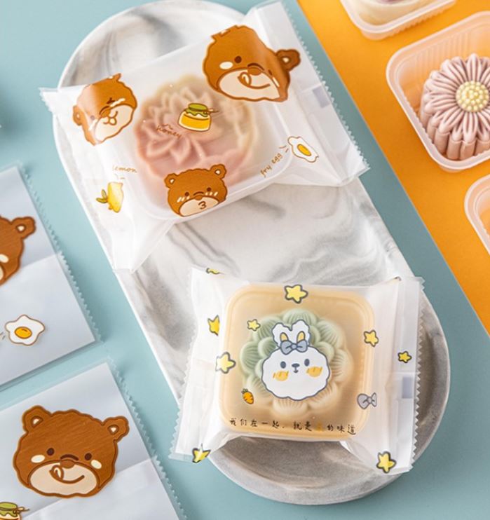 100pcs Bear rabbit heat sealer food wrappers sakura morandi bag packaging cookie wrapper sealing pineapple tart