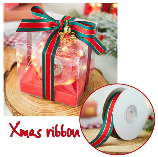 (22 metres) 2cm Xmas ribbon christmas ribbons green red gift box packaging bow