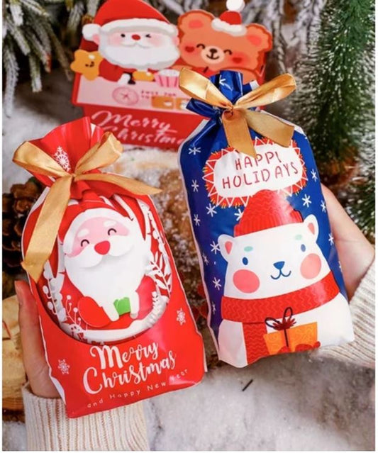 (23 x 15cm) Christmas Party goodie bag drawstring packaging plastic wrapper birthday party bags