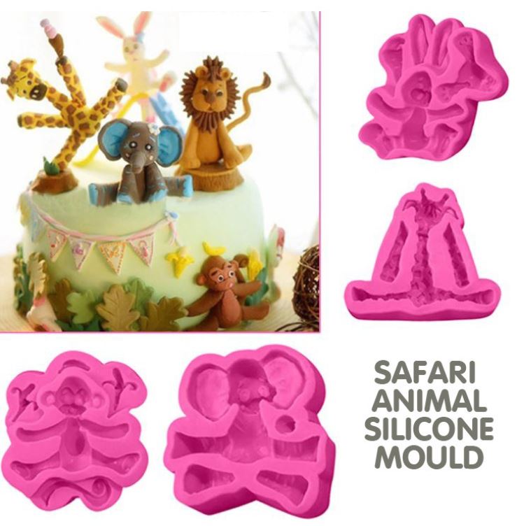 Safari zoo animals fondant mould cake decorating silicone mould lion giraffe elephant monkey mold