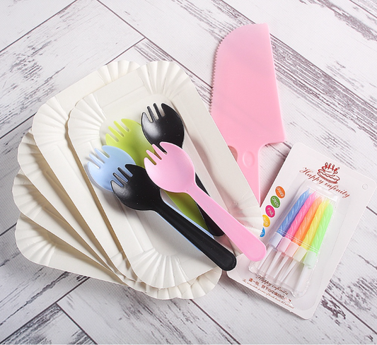 5 sets Disposable plate - Paper plate Party set birthday candle plastic fork knife set for party paper plates