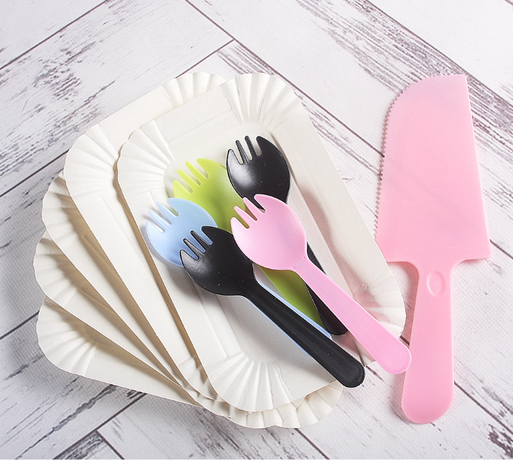 5 sets Disposable plate - Paper plate Party set birthday candle plastic fork knife set for party paper plates