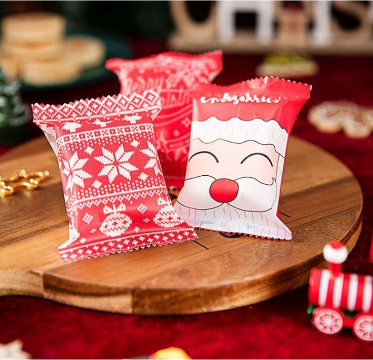 🔥 100pcs christmas packaging bag xmas cookie bag merry christmas gift bag red biscuit heat sealed sealer wrapper