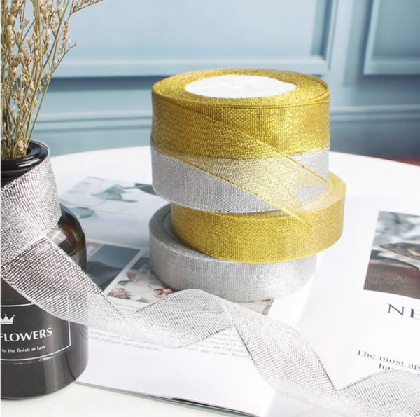 1 roll (22m)- Gold silver ribbon organza gift box ribbon cake box ribb ...