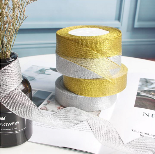 1 roll (22m)- Gold silver ribbon organza gift box ribbon cake box ribbon