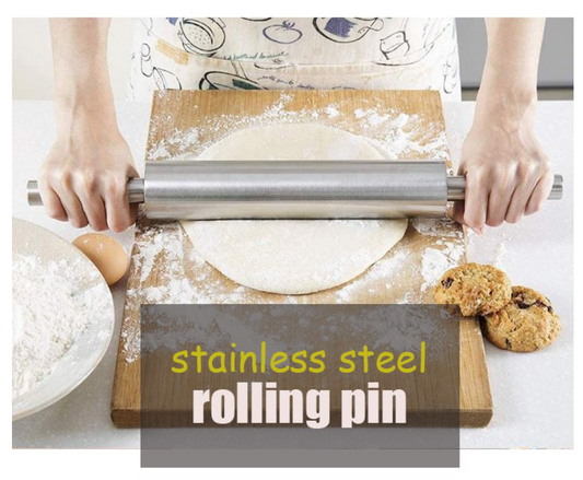 Large 17 inch stainless steel rolling pin for fondant and dough