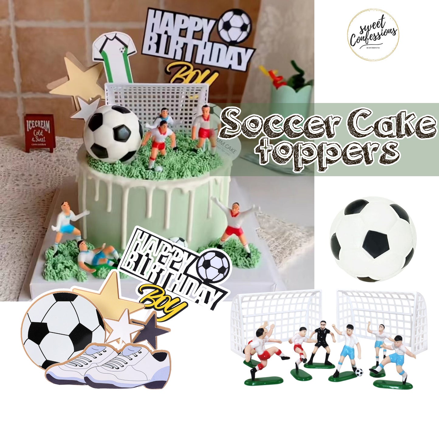 Soccer cake toppers or football cake topper decoration for cupcake