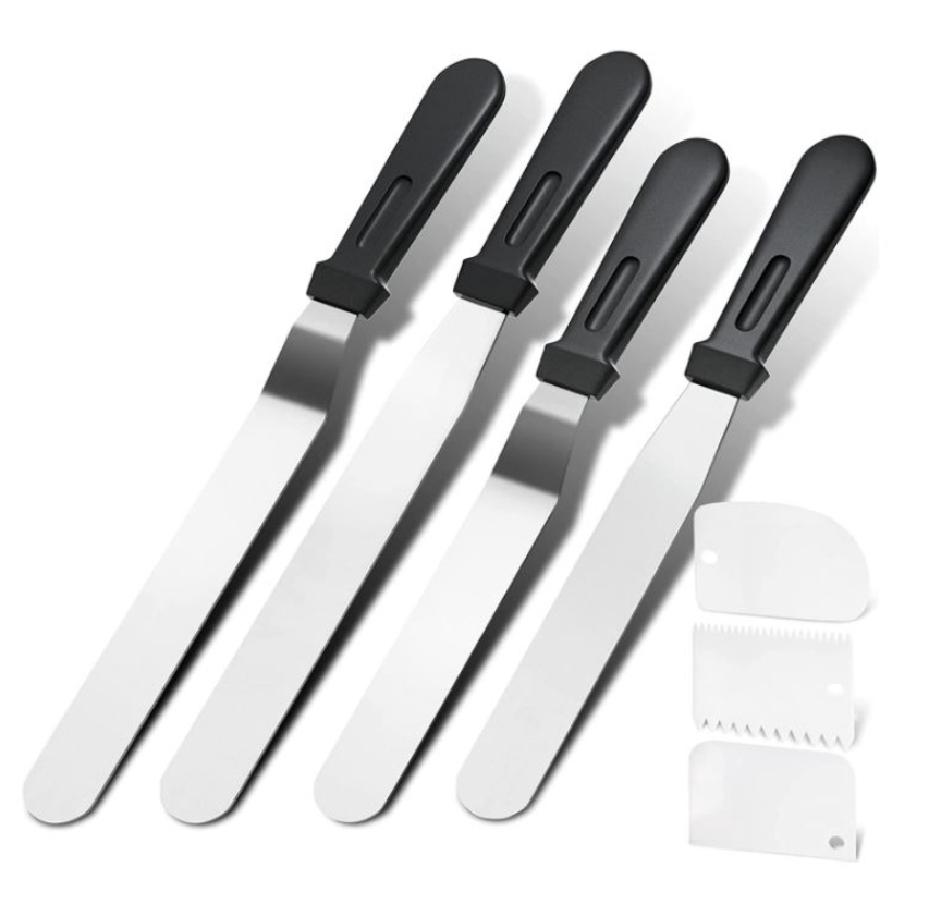 🇸🇬3pcs / 7pcs LONG offset spatula angled smoother palette knife stainless steel buttercream spreader