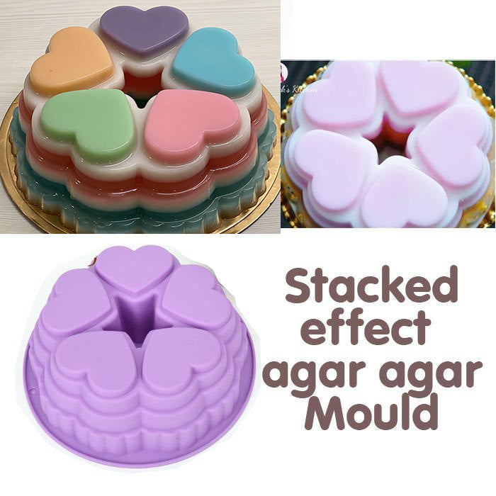 10 inch Large stacked effect heart shape agar agar jelly mould