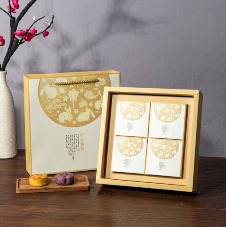 100g / 125g Large Gold mooncake packaging box with rabbit design