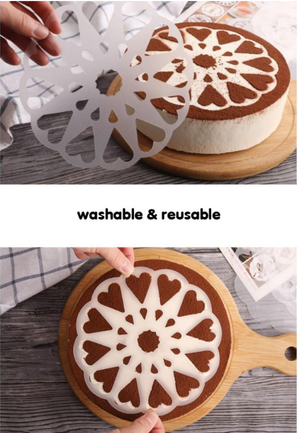 Stencil Per Torte 5 Pezzi - Modelli Fiori, Cuori, Natale - Per Decorare Con Zucchero A Velo O Cacao - Foto 6