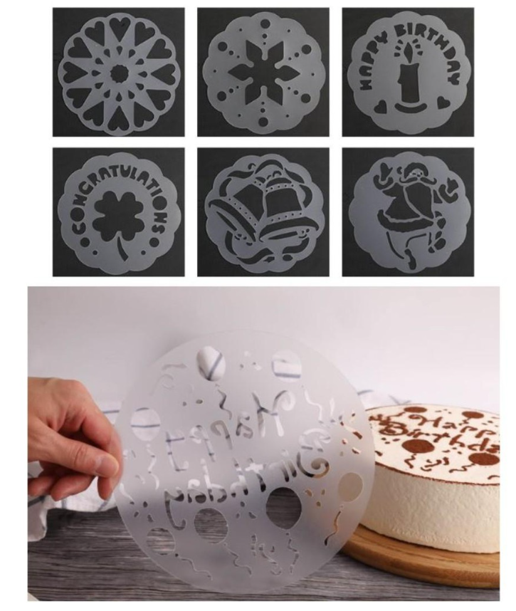 6pcs set Cake decorating stencil happy birthday cake stencil tiramisu icing sugar sieve stenciling tool