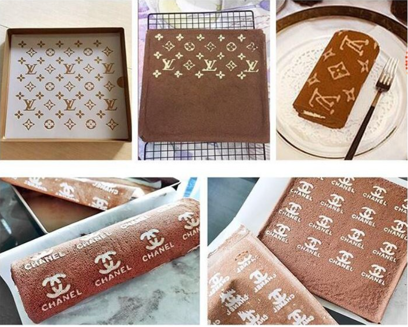 Branded logo LV chanel Cake baking stencil swiss roll pattern stenciling mat Tiktok cake roll mold printing pattern tea towel roll