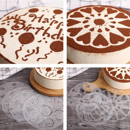 6pcs set Cake decorating Stencil happy birthday Mat tiramisu icing sugar sieve stenciling tool